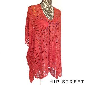 ORANGE Crochet Knit Side Lacing Tassel Tie Swim Summer Coverup One Size Fits All